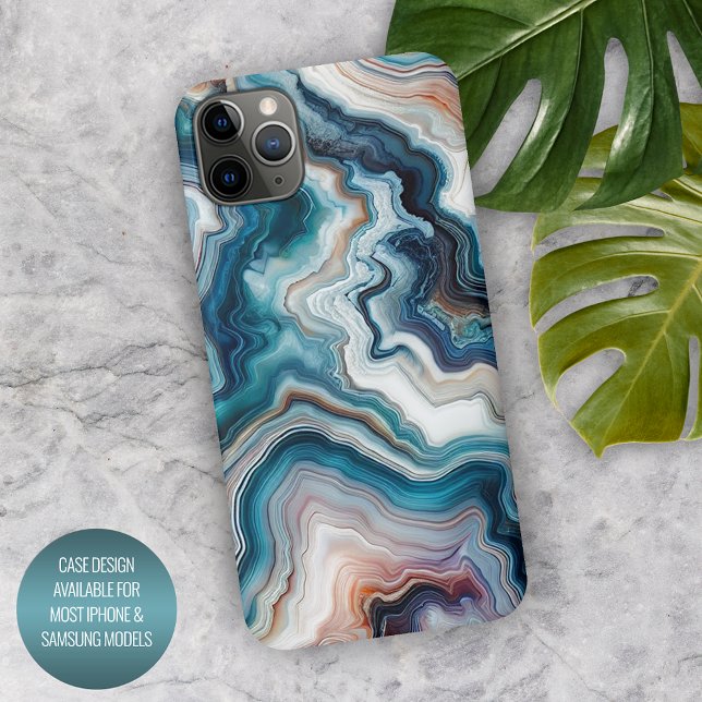 Coque iPhone Motif agate quartz bleu turquoise violet classe (Créateur téléchargé)