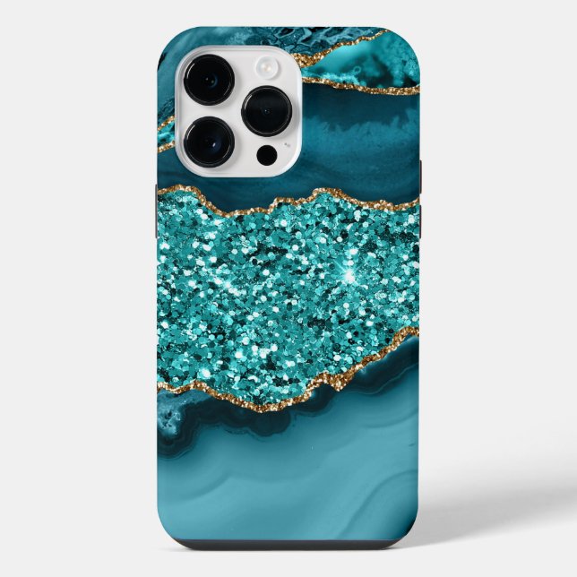 COQUE iPhone MOTIF AGATE TURQUOISE ET OR (Verso)