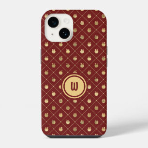 Coque Pour iPhone 14 Motif Apple diagonal Bourgogne et or
