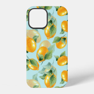 Coque iPhone 12 Motif aquarelle avec citrons et feuilles. Sans cou
