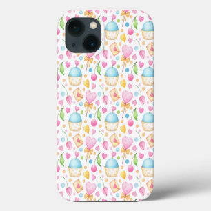 Etui iPhone 13 Motif aquarelle charmant de coeurs et de muffins