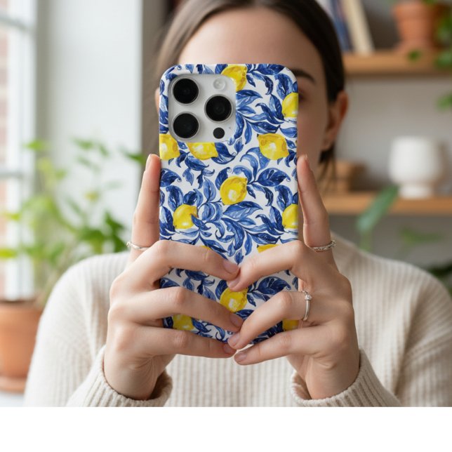Coque iPhone Motif Aquarelle Citron Bleu  (Créateur téléchargé)