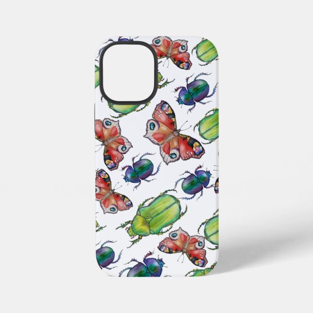 Coque iPhone Motif aquarelle de coléoptères et papillons (Verso)