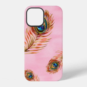 Coque iPhone 12 Motif aquarelle sans couture avec paon doré