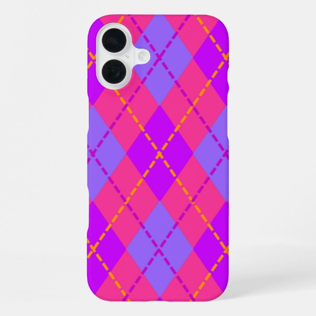 Coque iPhone Motif Argyle Bleu Clair et Rose (Verso)