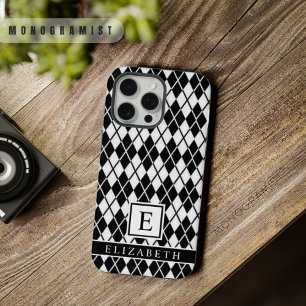 Coque iPhone 15 Pro Max Motif Argyle Noir Et Blanc Personnalisable