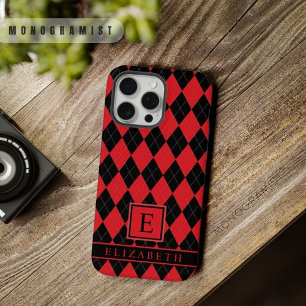 Coque iPhone 15 Pro Max Motif Argyle Rouge Rose Noir Personnalisable