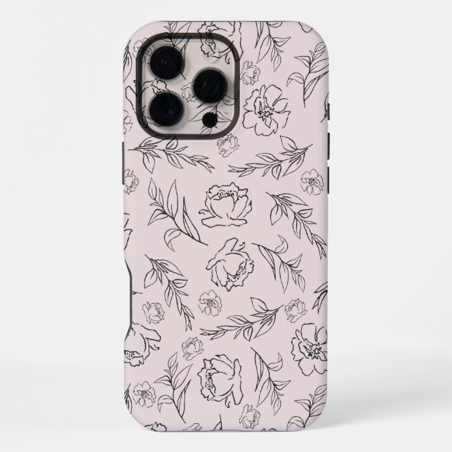 Coque iPhone Motif Arrière - plan Floral noir et blanc (Verso)