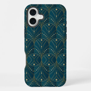 Coque iPhone 16 Plus Motif Art Déco avec des formes géométriques dorées