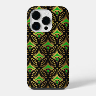 Coque Pour iPhone 14 Plus Motif Art déco or et vert sur noir