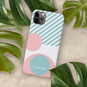 Coque iPhone 16 Pro Max Motif artistique de cercles rétro rose saumon