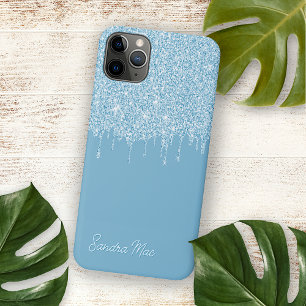 Coque iPhone 16 Pro Max Motif artistique de paillettes bleu ciel d'été lég
