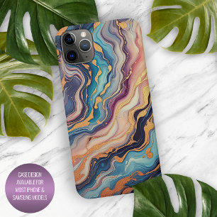 Coque iPhone 16 Pro Max Motif artistique en marbre bleu aqua foncé violet