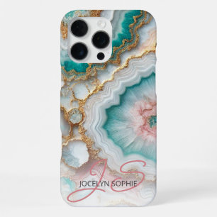 Coque iPhone 16 Pro Max Motif artistique en marbre bleu sarcelle foncé ros