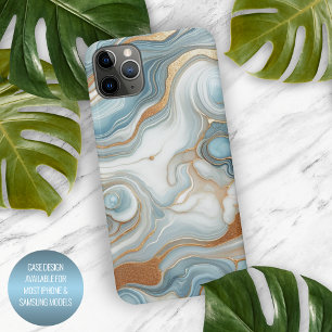 Coque iPhone 16 Pro Max Motif artistique en marbre gris sarcelle bleu clai