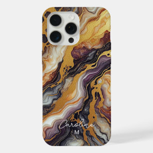 Coque iPhone 15 Pro Max Motif artistique en marbre violet noir gris or per