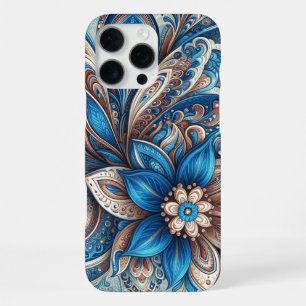 Coque iPhone 16 Pro Max Motif artistique Paisley bleu sarcelle Aqua beige