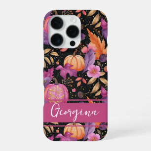Coque iPhone 16 Pro Motif automnal élégant citrouille et fleurs