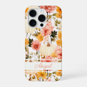 Coque iPhone 16 Pro Motif automnal élégant de citrouilles et de fleurs