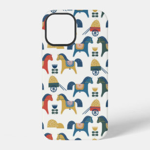 Coque iPhone 12 Motif aux chevaux inspiré de l'art scandinave.