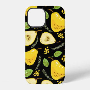 Coque iPhone 12 Motif aux poires jaunes sucrées avec des feuilles,