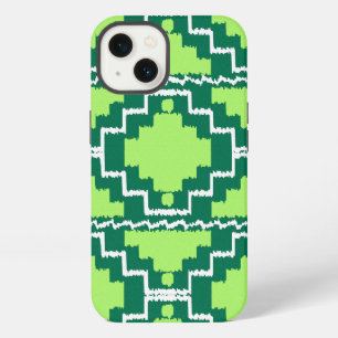 Etui iPhone 13 Motif Aztec Ikat - Forêt et Vert Citron