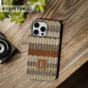 Coque iPhone 15 Pro Max Motif Aztèque Beige Gris Brun Personnalisable