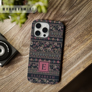 Coque iPhone 15 Pro Max Motif aztèque personnalisable gris foncé rose clai