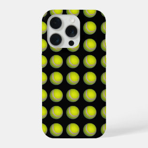 Coque iPhone 15 Pro Motif balle de tennis jaune noir,