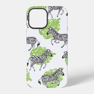 Coque iPhone 12 Motif blanc sans couture avec des zèbres. illustra