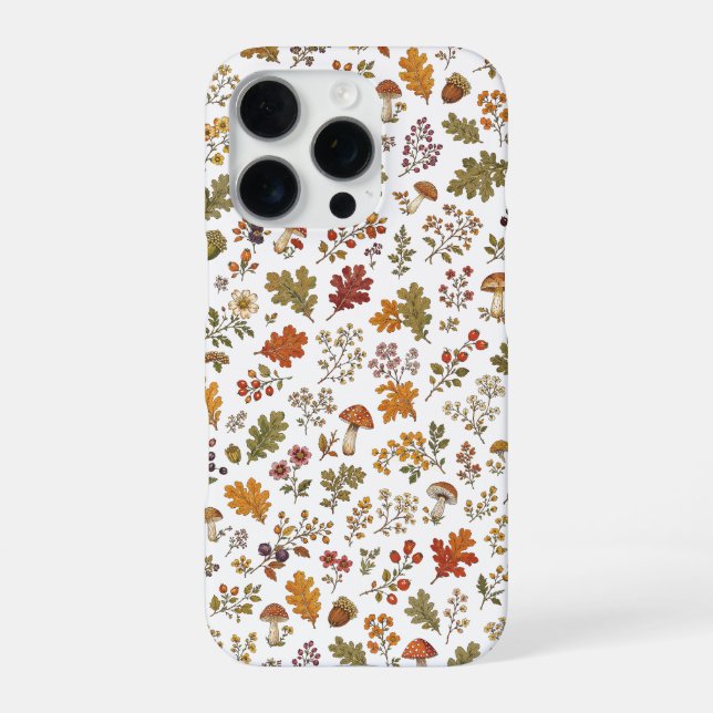 Coque iPhone Motif Bois Champignon Feuilles d'Automne Rustique (Verso)