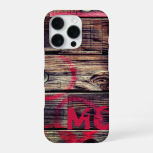 Coque iPhone 16 Pro Motif bois rustique industriel monogrammé