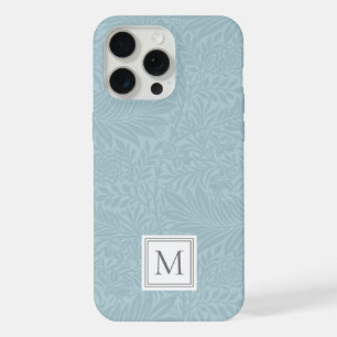 Coque iPhone 15 Pro Max Motif botanique boho bleu élégant avec monogramme