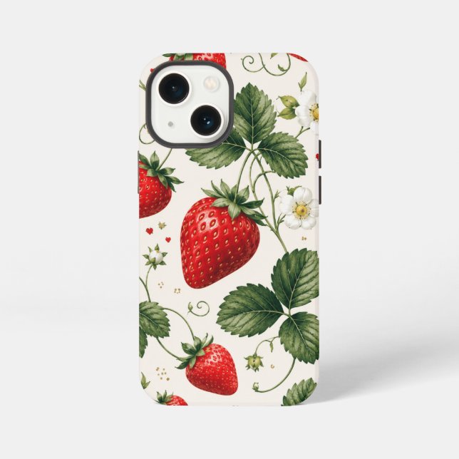 Coque iPhone Motif botanique de fraise sans couture de style vi (Verso)