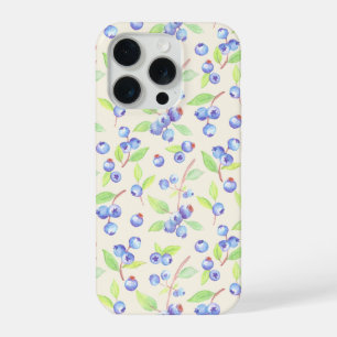 Coque iPhone 15 Pro Motif botanique de myrtille à l'aquarelle mignon