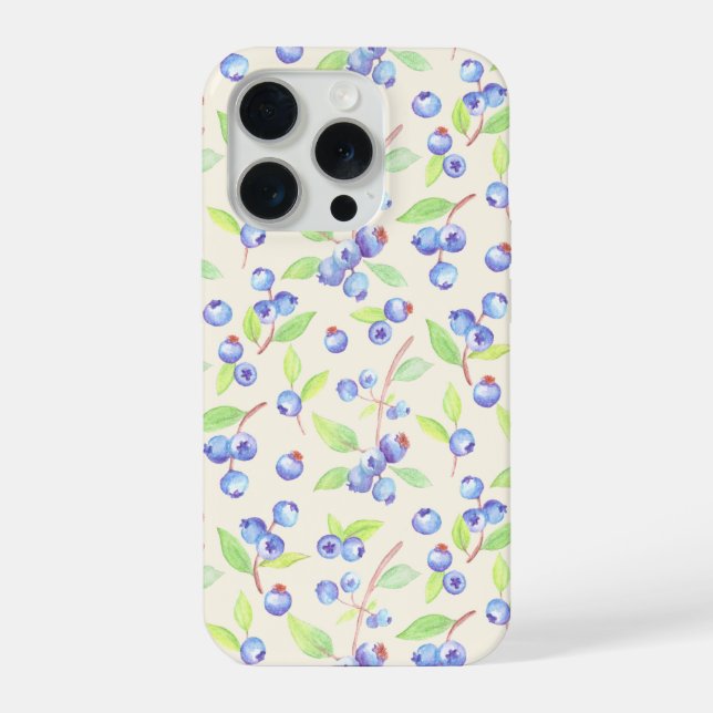 Coque iPhone Motif botanique de myrtille à l'aquarelle mignon (Verso)