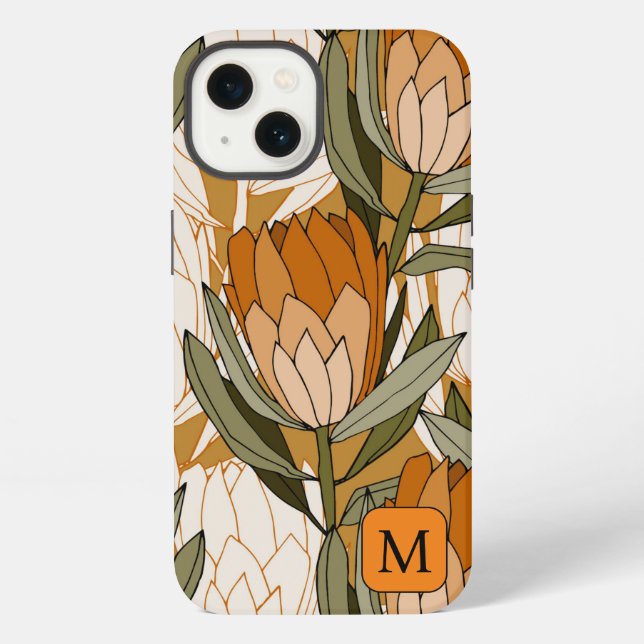Coque iPhone Motif botanique féminin marron Initiale (Verso)