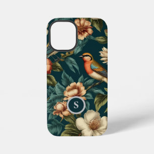 Coque iPhone 12 Mini Motif botanique floral vintage oiseaux monogramme