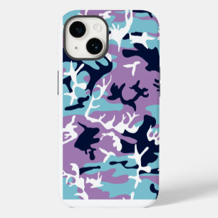 Coque Pour iPhone 14 Motif Camo - Violet Marine Bleu Blanc