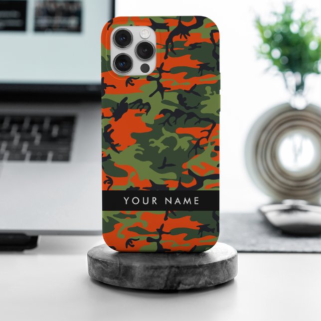 Coque iPhone Motif Camouflage orange, Votre nom, Personnaliser (Créateur téléchargé)