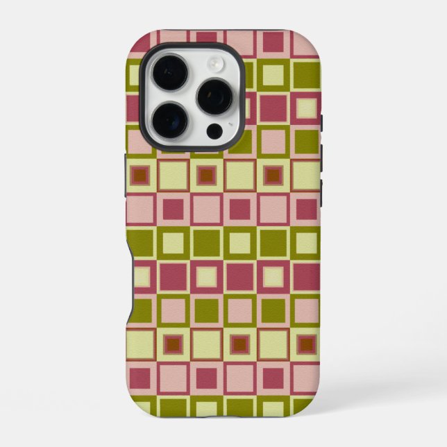 Coque iPhone Motif carré olive et rose (Verso)