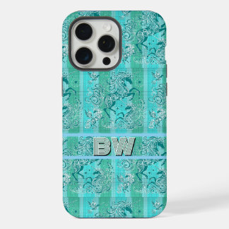 Coque iPhone 15 Pro Max Motif carreau licorne verte monogramme personnalis