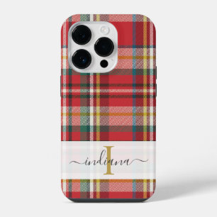 Coque Pour iPhone 14 Plus Motif carreaux nom écriture Monogramme Rouge Rusti