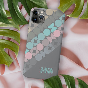 Coque iPhone 16 Pro Max Motif Cercles Gris Beige Rose Aqua Milieu du Siècl