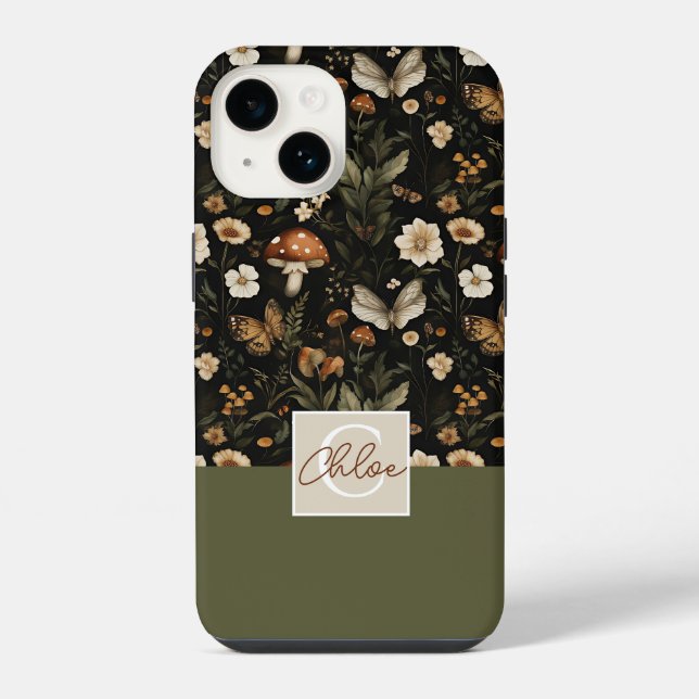 Coque iPhone Motif champignon et fleurs d'automne  (Verso)