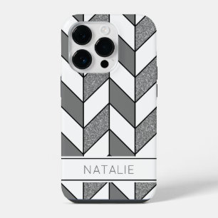Coque Pour iPhone 14 Plus Motif chevron à carreaux en argent élégant