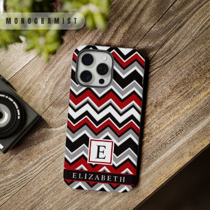 Coque iPhone 15 Pro Max Motif Chevron Personnalisable Blanc Noir Rouge Gri