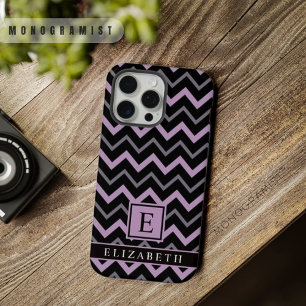 Coque iPhone 15 Pro Max Motif Chevron Personnalisable Gris Violet Noir