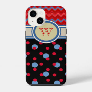 Coque Pour iPhone 14 motif chevron & pois monogramme féminin