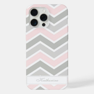 Coque iPhone 15 Pro Max Motif Chevron rose et gris Zigzag